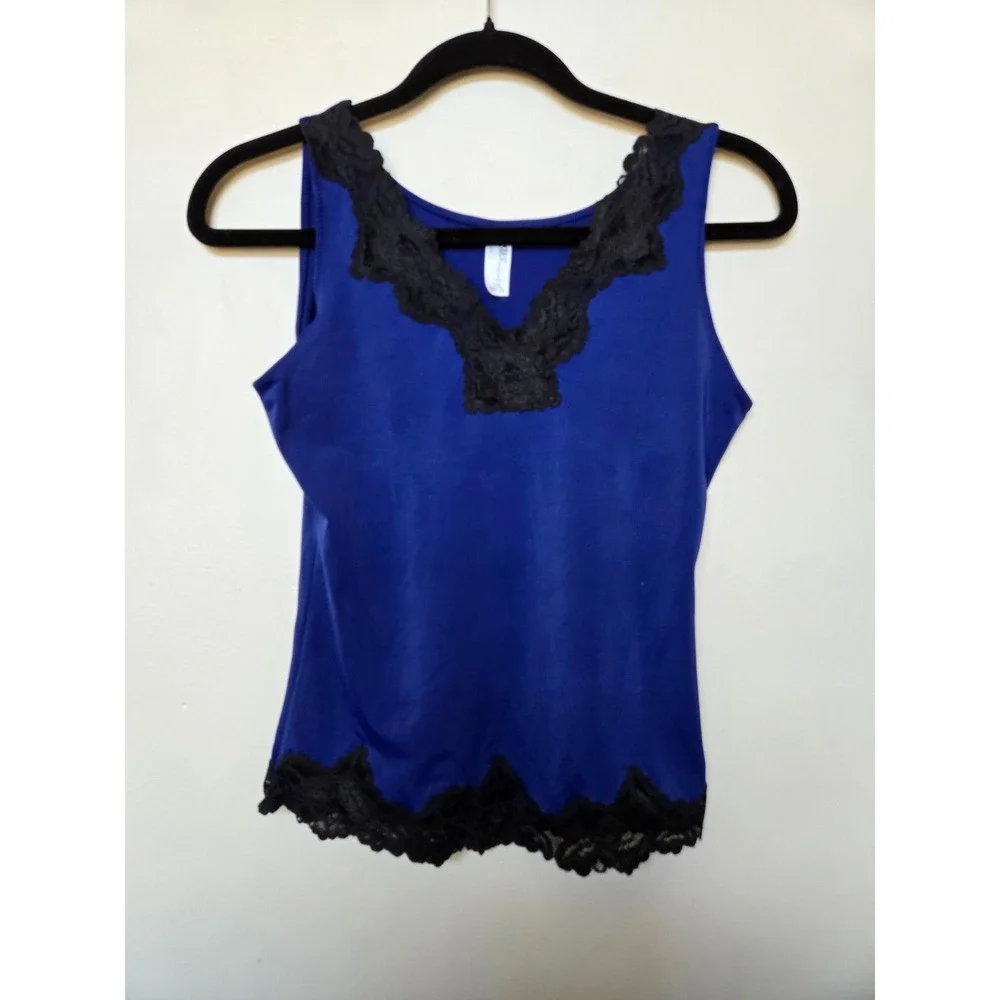 Flexees Maidenform Blue Lace Trim Shapewear Camisole Tank Top 3366 L